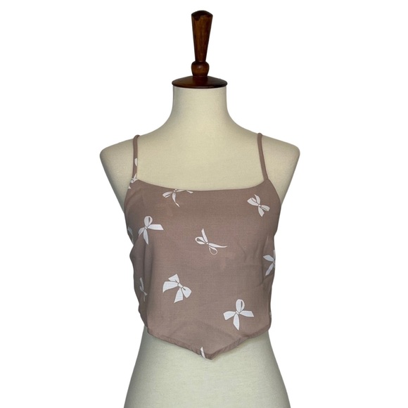 Flirty Taupe Handkerchief Triangle Crop Top Tie Back - Picture 6 of 15